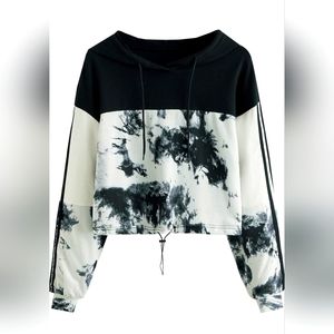 SweatyRocks Women's Long Sleeve Colorblock Hoodie Tie Dye Crop | Medium